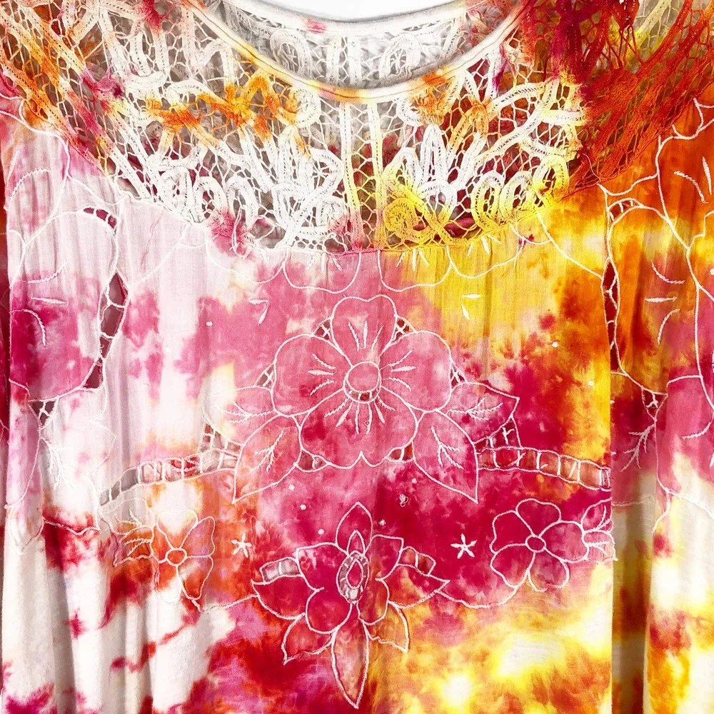 We the Free People Small Top Handmade Tie Dye‎ Daffodil Darling Yellow Pink 410